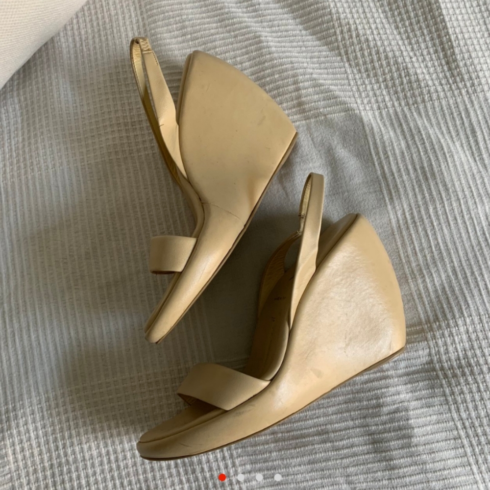 Vintage Prada cream beige leather wedges 38.5